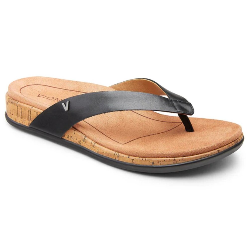 Vionic NWOTCopal Daniela Leather Toe Post Sandals Black Sz USA 10